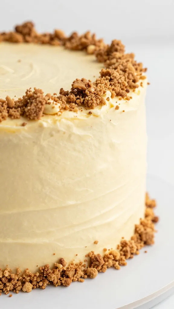 butter-brushed cake crumb coat, side profile closeup