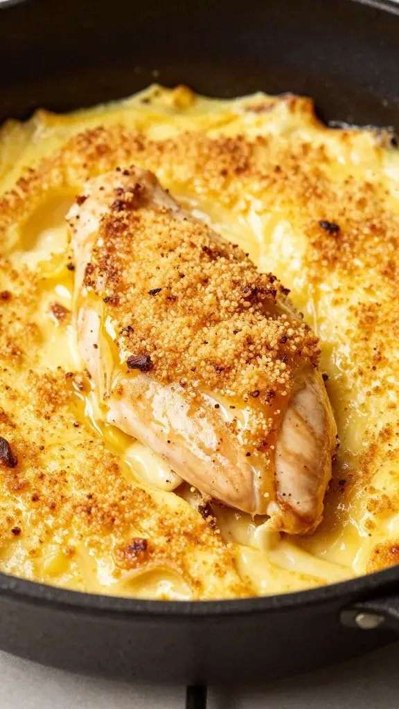 single skillet-pressed chicken melt, golden crust, butter gloss