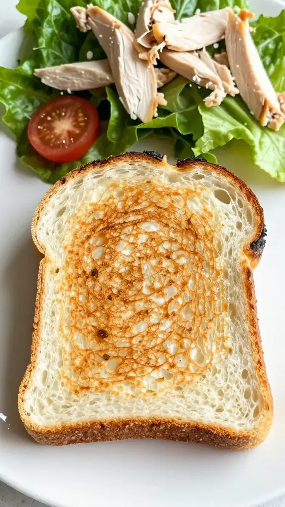 single slice of toasted sourdough, chicken salad crown