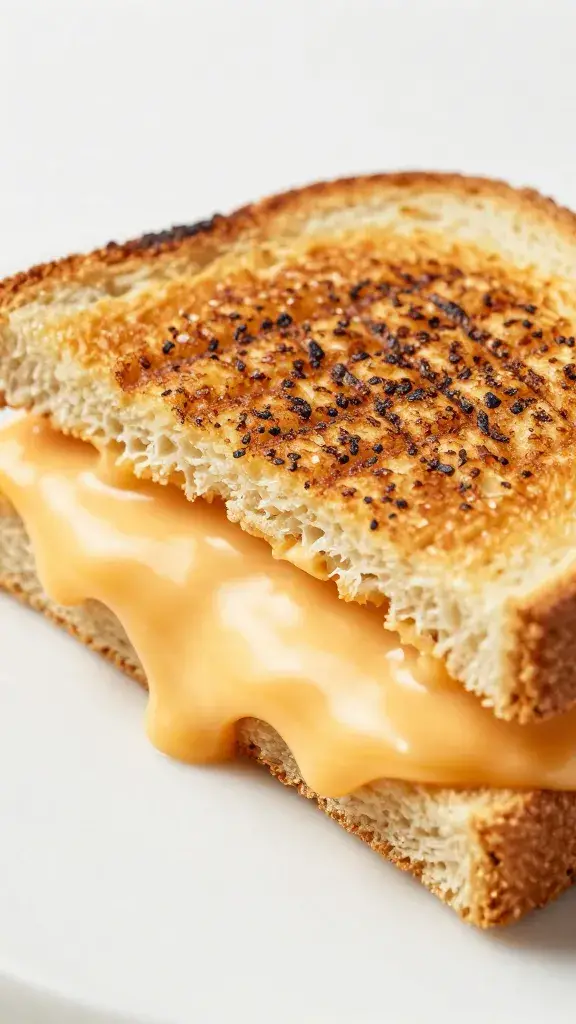 toasted club sandwich half with grill marks, oozing cheese