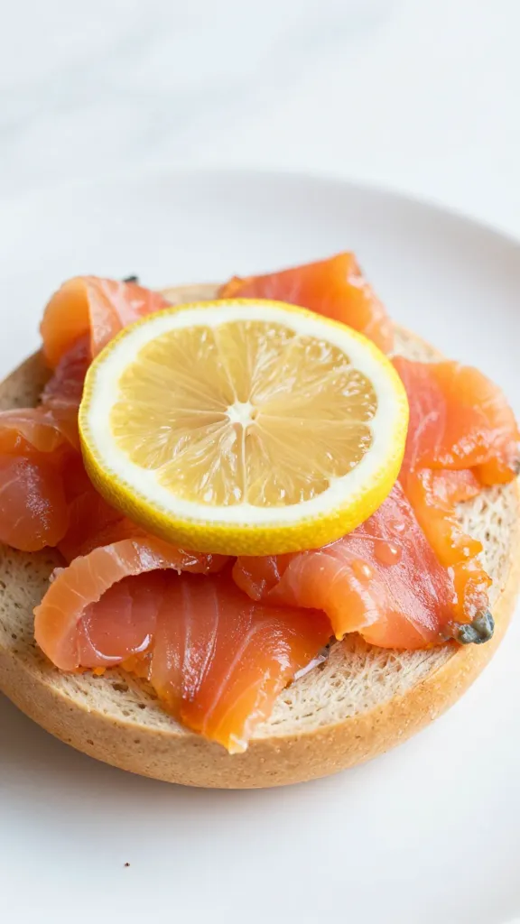 lemon wedge atop lox-topped bagel