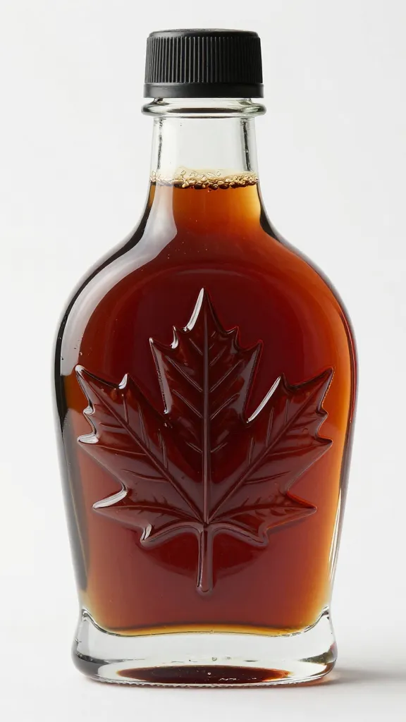 maple leaf–embossed bottle filled with espresso syrup