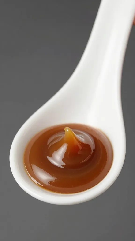 closeup miso caramel swirl on white ceramic spoon
