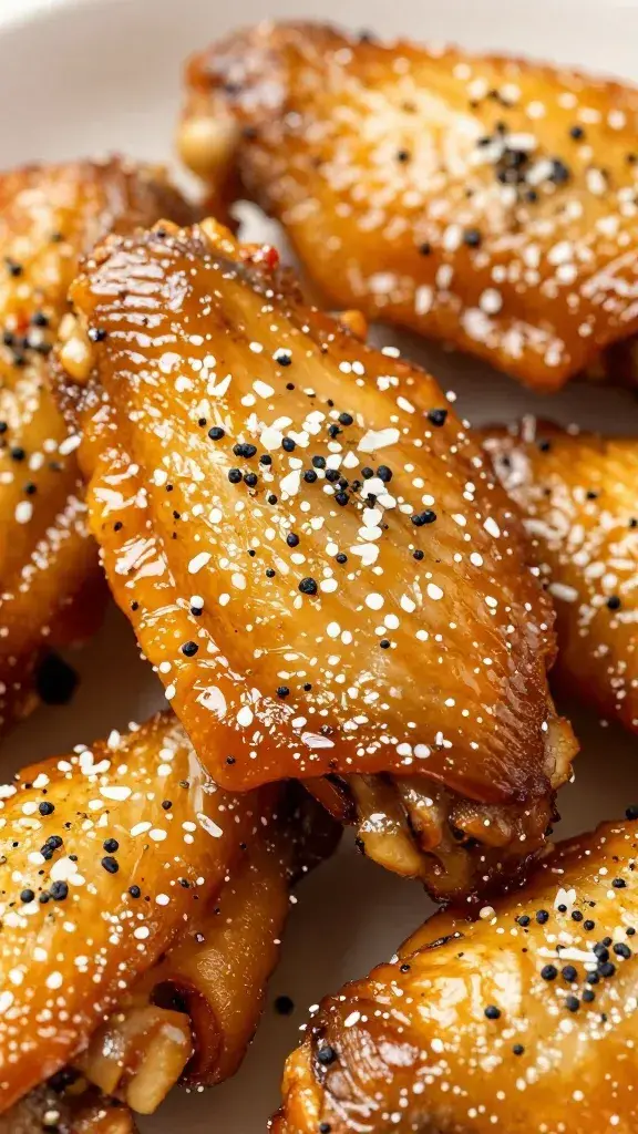 closeup of truffle parmesan ranch glazed chicken wing