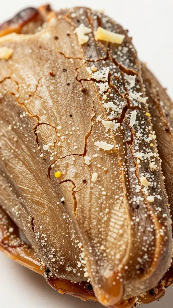 closeup wing with cracked pepper and parmesan rind