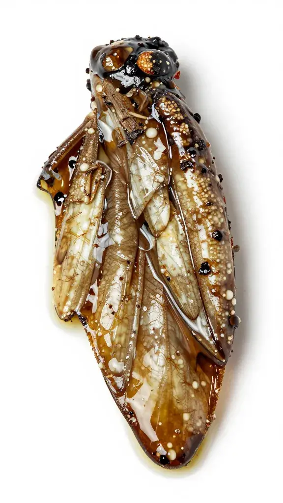 wing coated in truffle oil sheen, macro shot