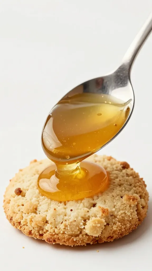 spoon coated in hot honey butter over biscuit crumb