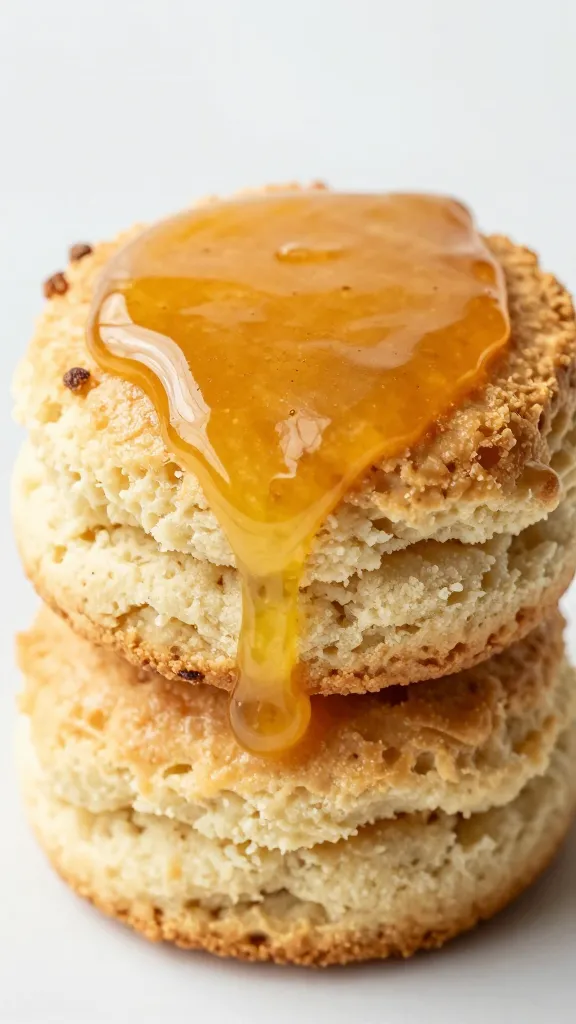 glossy hot honey butter pooled in biscuit layers
