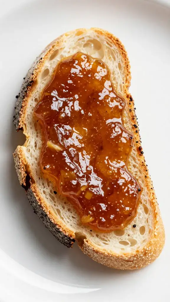 toasted sourdough slice spread with onion jam, macro