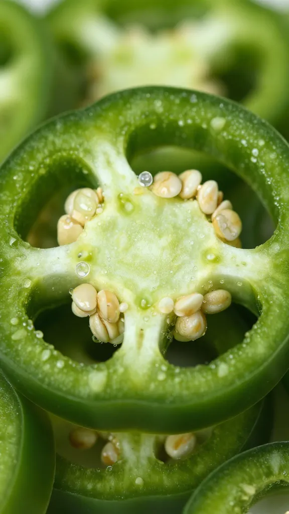 diced jalapeño ring with seeds, macro shot