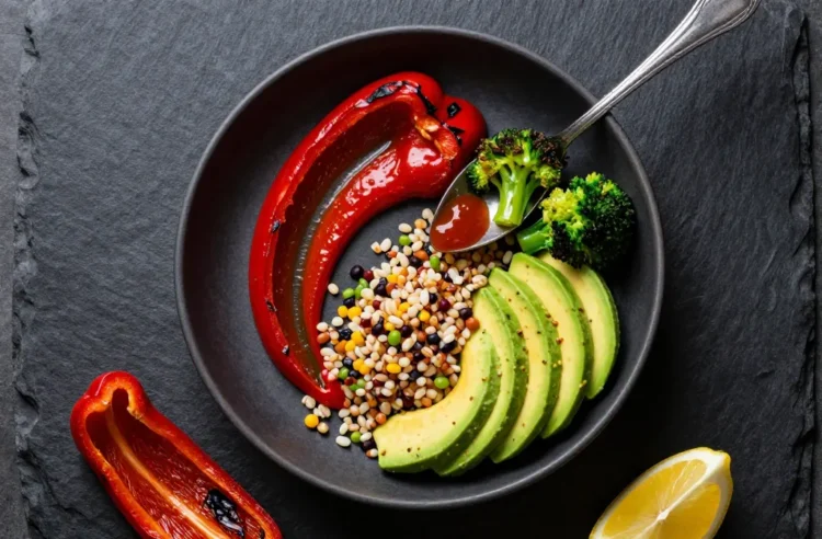 Glow Up Dinner Fast Roasted Red Pepper Coulis | Veggie Bowl Glam