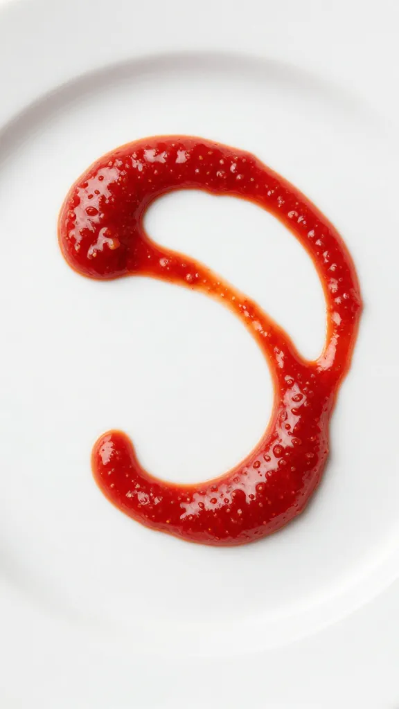 single white plate swoosh of red pepper coulis