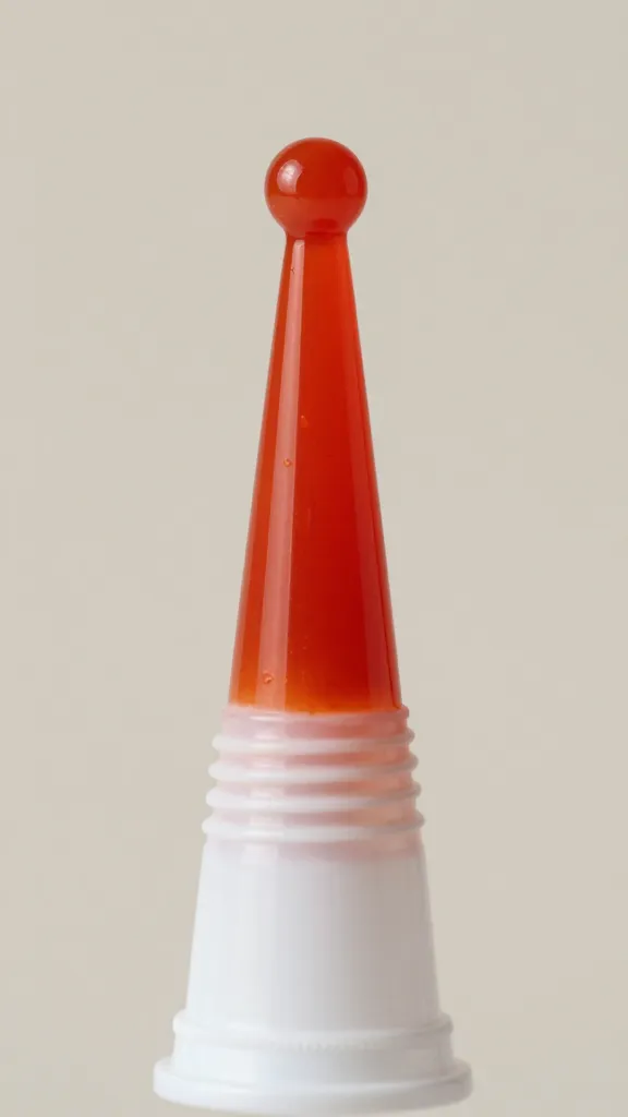 squeeze bottle tip with red pepper coulis bead