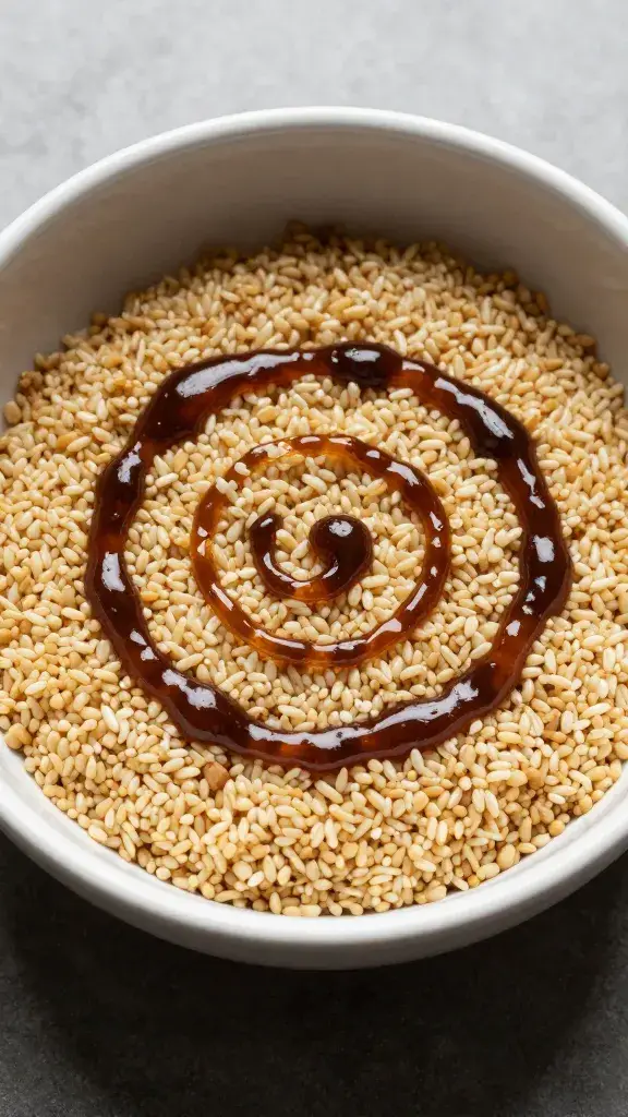 single grain bowl topped with coulis spiral