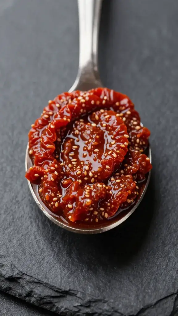 spoonful of sun-dried tomato pesto on black slate