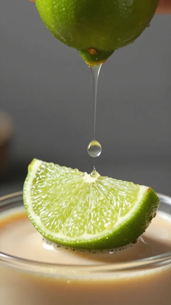 lime wedge squeezed over crema, droplets frozen