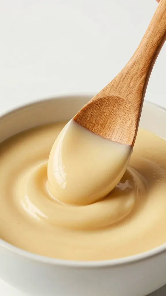 Wooden spatula lifting silky tahini miso spread