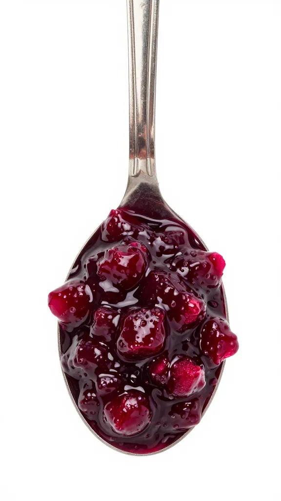 spoonful of glossy beetroot relish, studio lighting