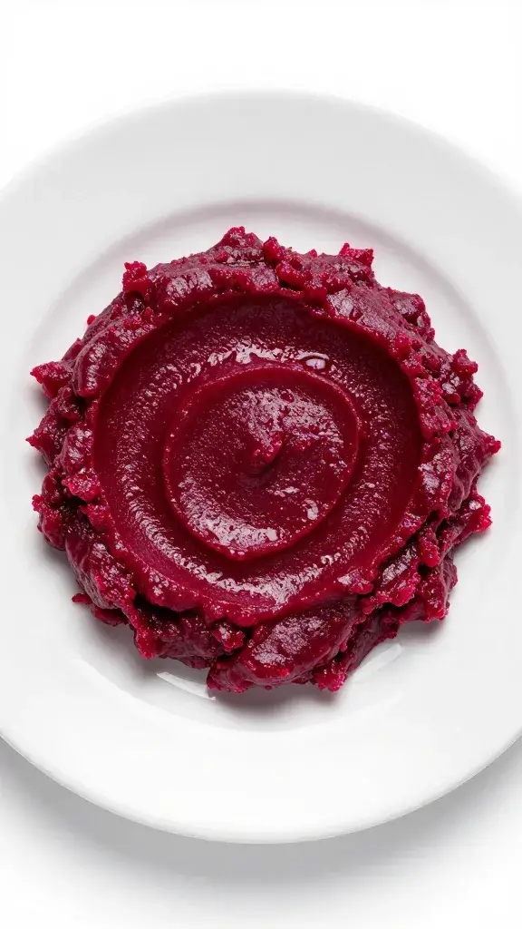beetroot relish smear on white ceramic plate