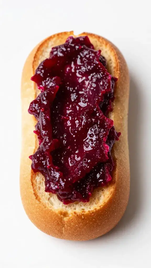 toasted brioche bun with beetroot relish spread