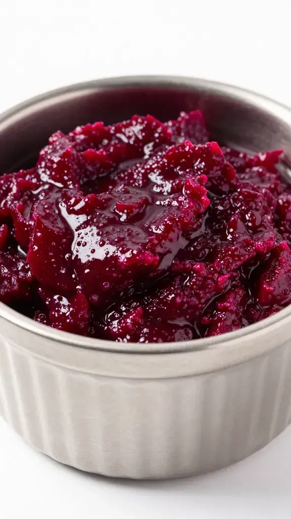 stainless ramekin filled with beetroot relish
