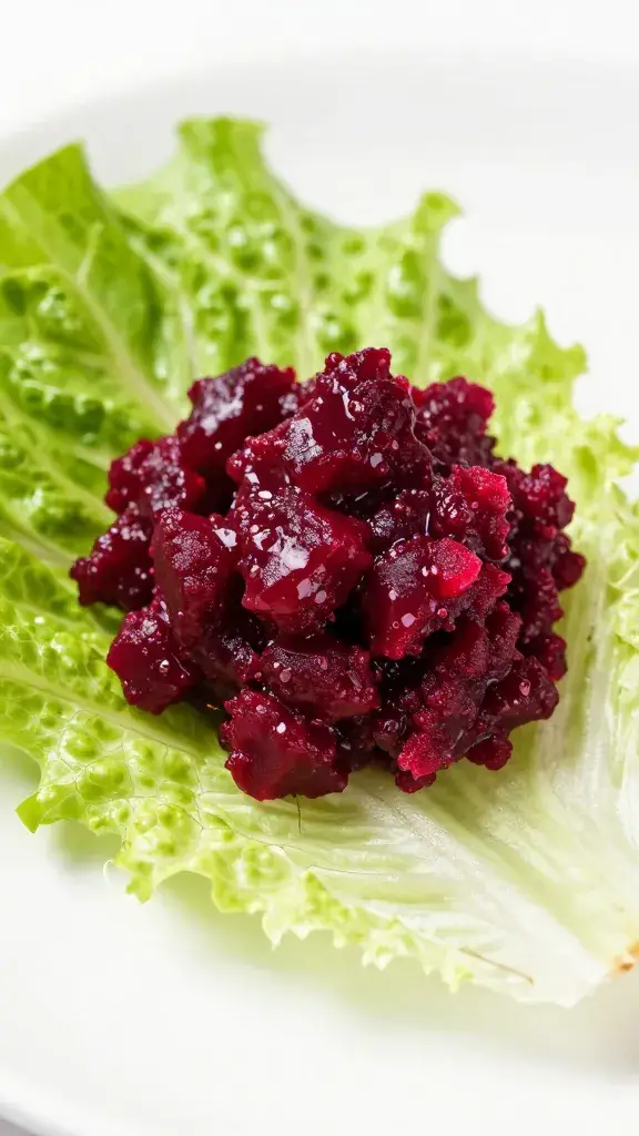 beetroot relish dollop on crisp lettuce leaf