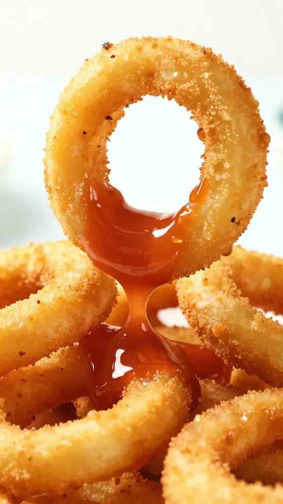thick-cut onion ring dunked in monkey gland sauce