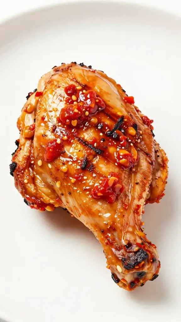 single grilled chicken thigh brushed with red adjika