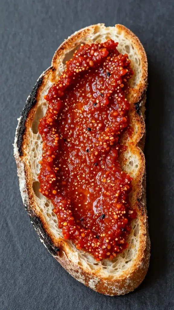 slice of toasted sourdough smeared with red adjika