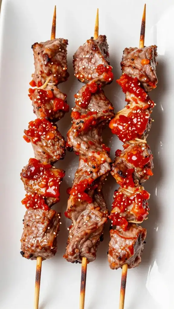lamb kebab skewer lacquered with red adjika