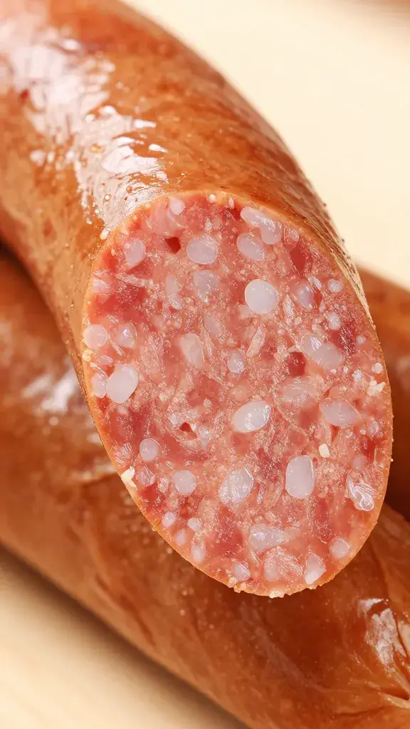 cross-section bratwurst showing juicy interior snap