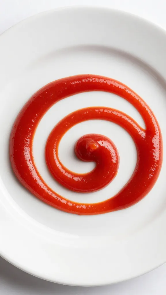curry ketchup swirl on white ceramic plate