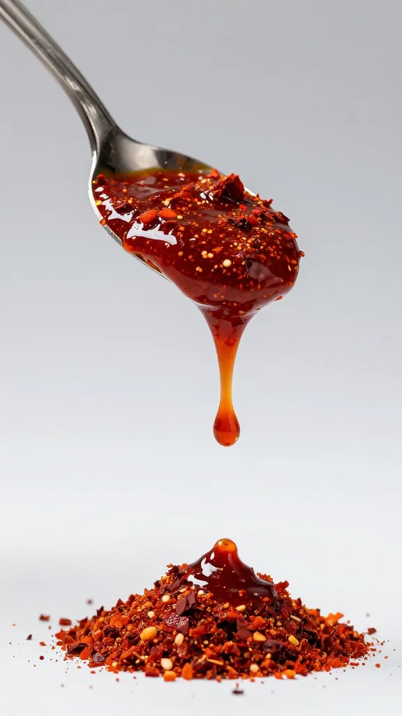 spoon dripping smoked paprika mojo, studio lighting