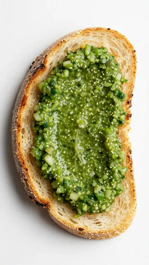 toasted country bread slice with salsa verde smear
