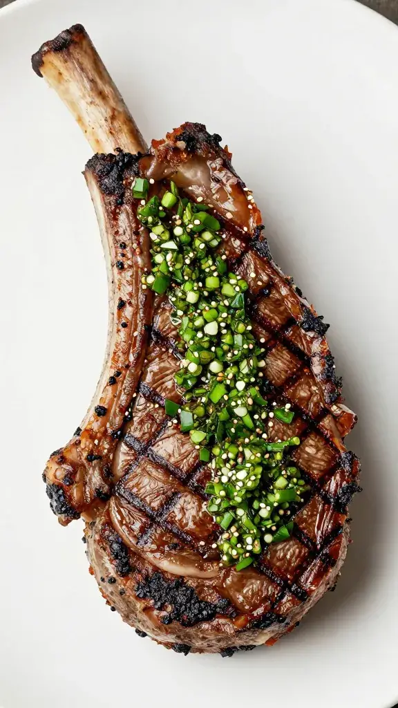 single grilled ribeye brushed with coastal chimichurri