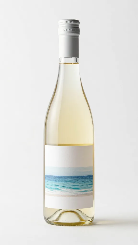 small bottle of white wine vinegar with coastal label
