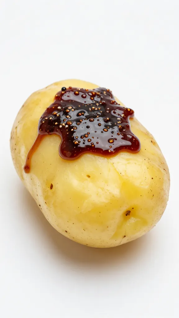 single boiled yellow potato topped with Huancaína