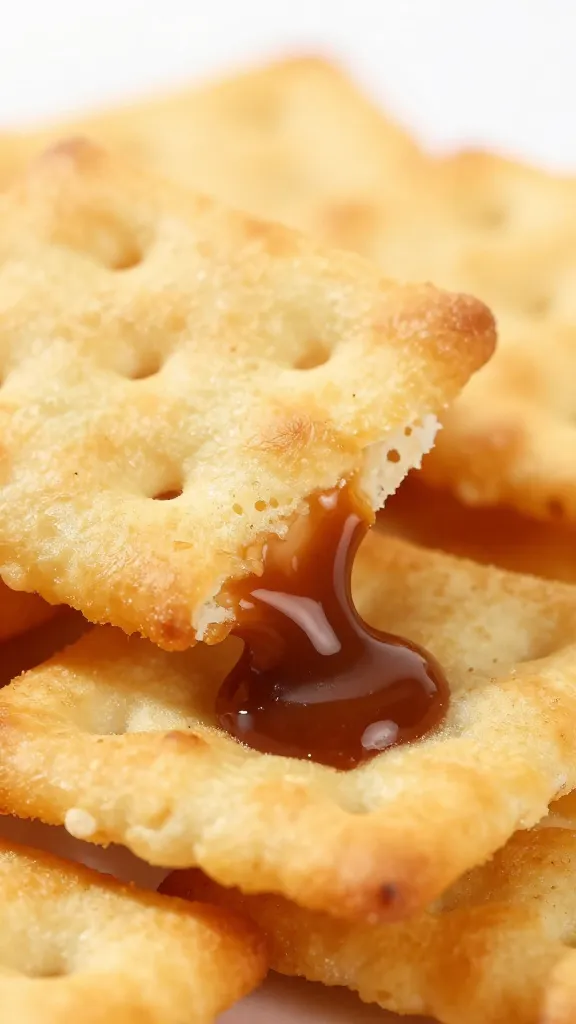 saltine cracker dipped in Huancaína, macro shot