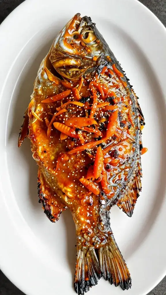 single grilled snapper topped with sambal matah