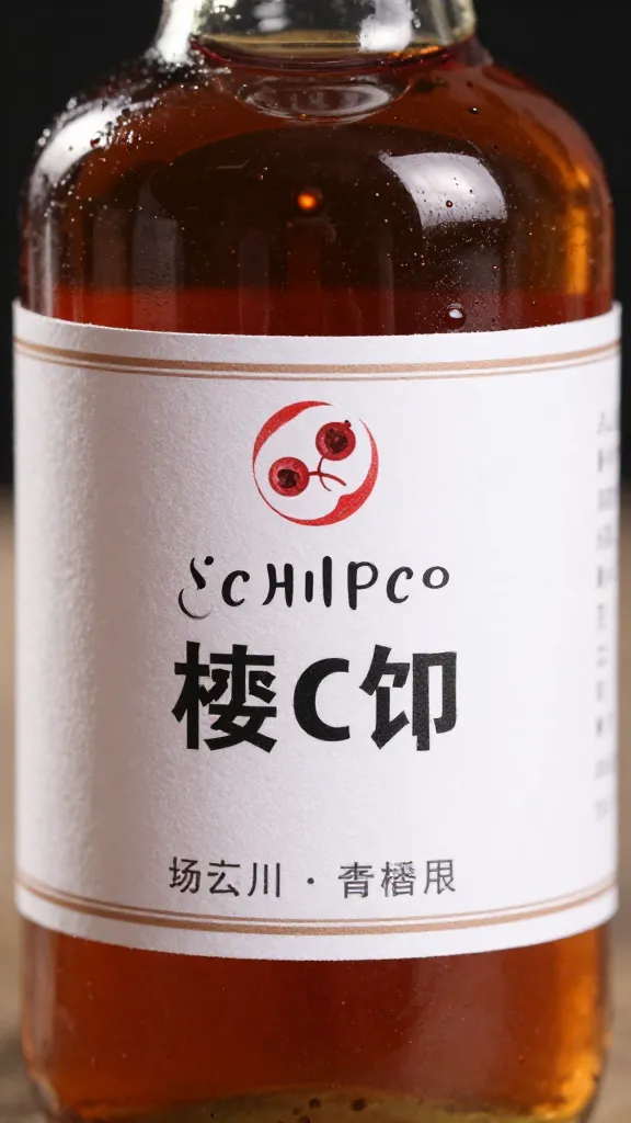 macro shot of maple syrup bottle labeled Sichuan peppercorn