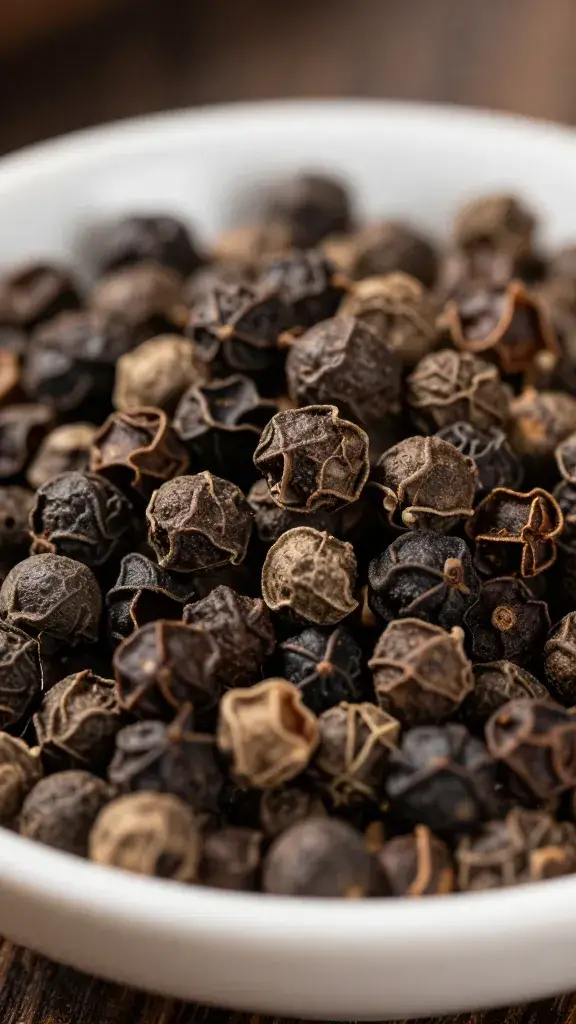 closeup of Sichuan peppercorns in small porcelain dish
