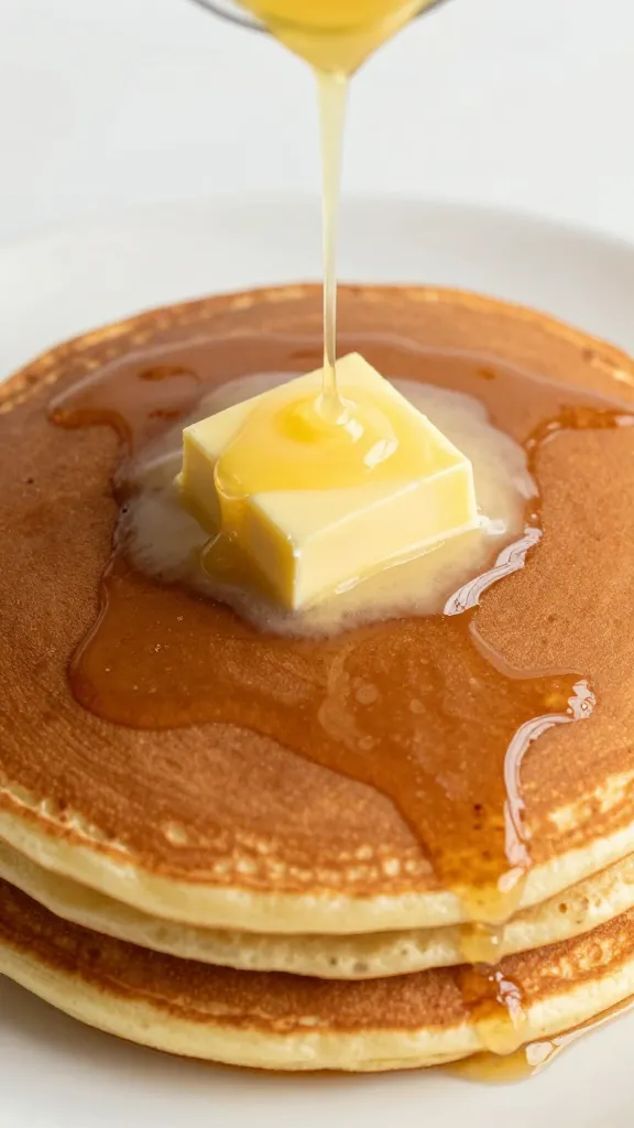 butter pat melting under Sichuan maple glaze on pancake