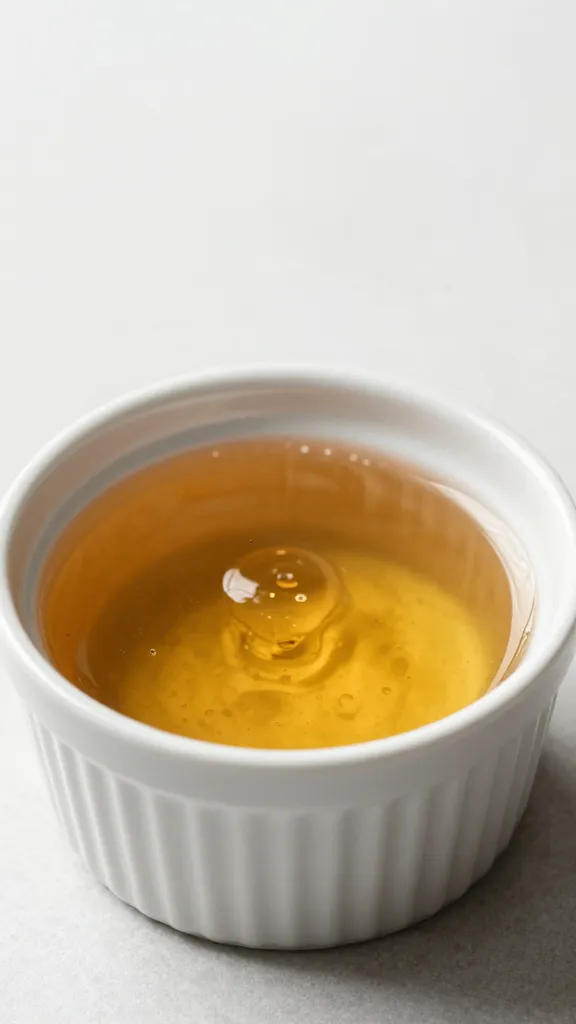 single ceramic ramekin filled with tingly maple syrup