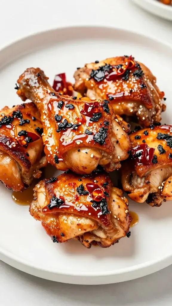 seared chicken thigh glazed with chili crisp fines herbes