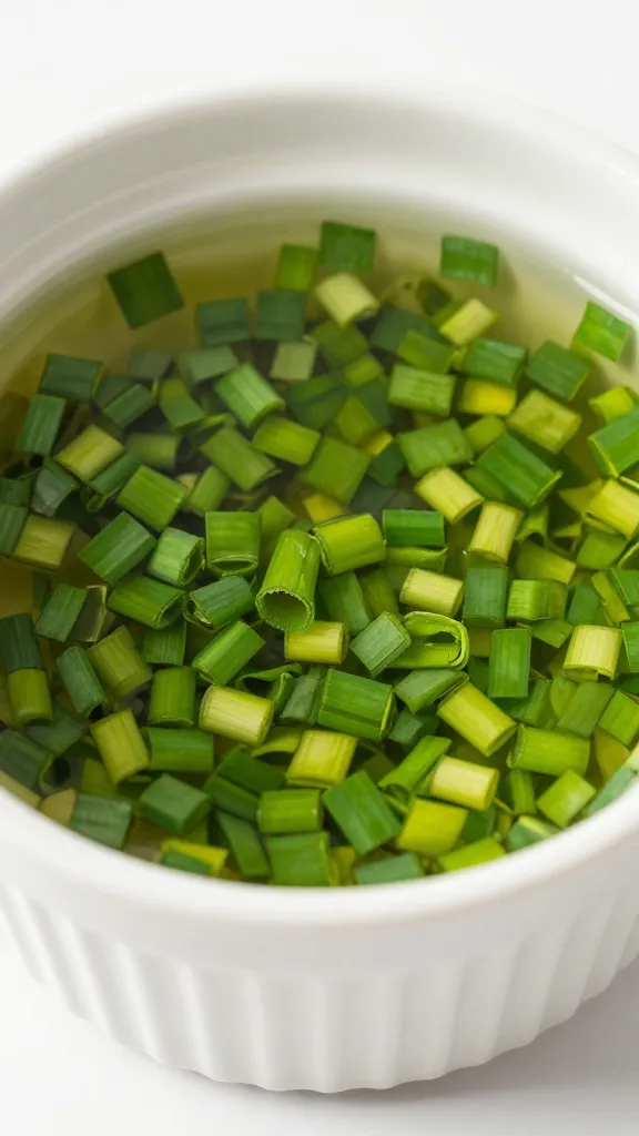 white ramekin of minced scallions in oil