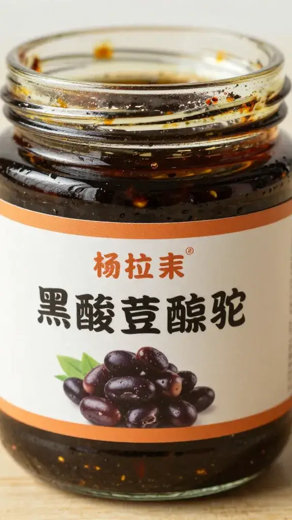 closeup jar of black bean garlic sauce, label visible