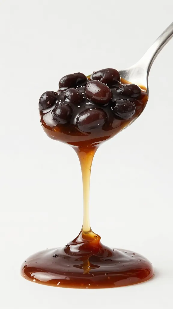 spoonful of black bean garlic sauce dripping, studio light