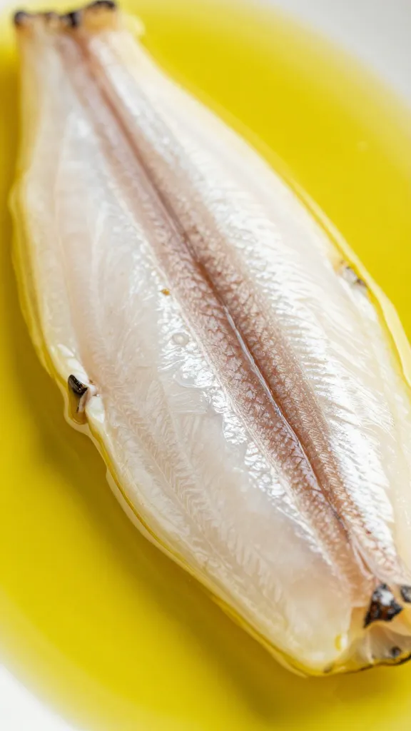 Anchovy fillet in olive oil, extreme closeup