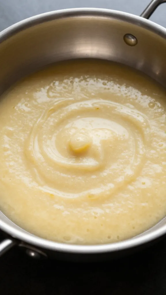 Hot stainless pan with emulsified colatura sauce