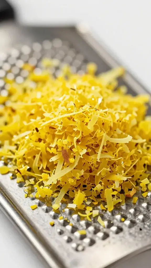 Lemon zest mound on microplane, tight closeup